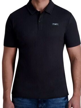 Karl Lagerfeld Black Ribbed Short-Sleeve Polo